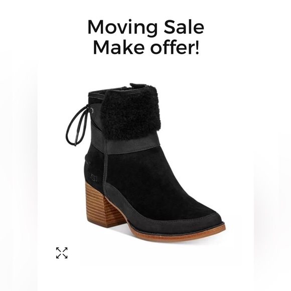 Ugg Women’s Kirke Stacked Heel Booties Black - Picture 1 of 13